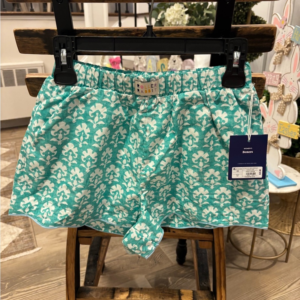 Roller Rabbit Teal  and White Floral Shorts - Size XS NWT